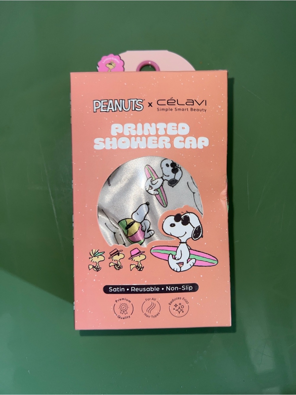 Peanuts Satin Printed Shower Cap in Pink and White - Snoopy Surf Design